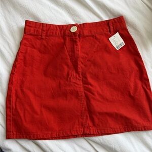 BDG Red Button-Front Mini Skirt